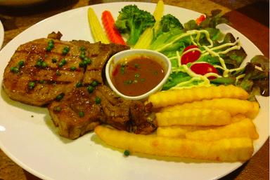 Pork steak & black pepper sauce