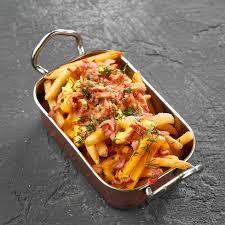 French fries with BBQ bacon and cheese sauce